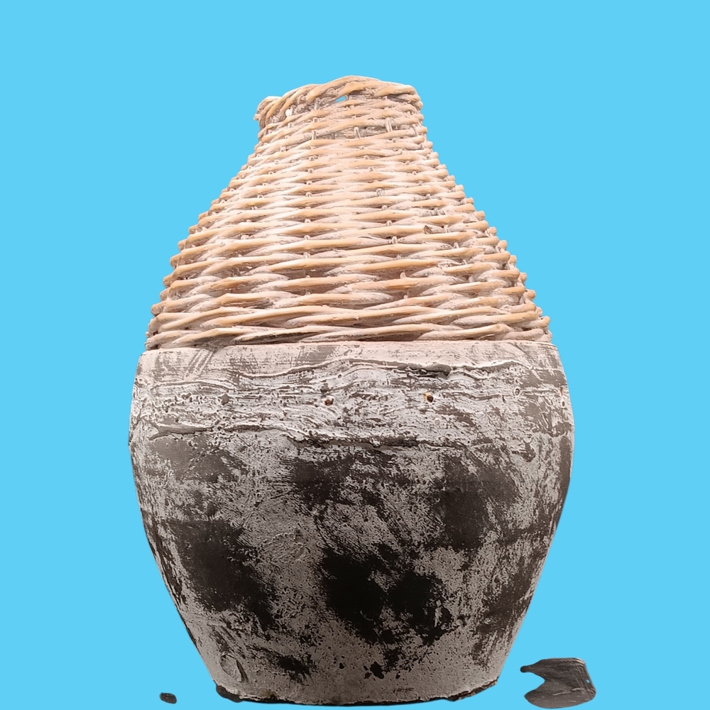 Handcrafted Woven and Ceramic Vase - Natural, Dark Brown & White 10" H w/Video